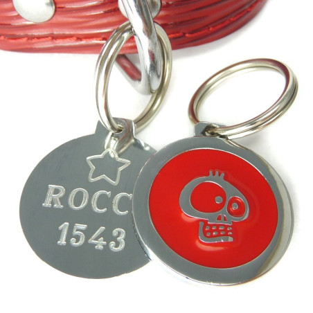 Psí známka smaltovaná - lebka červená