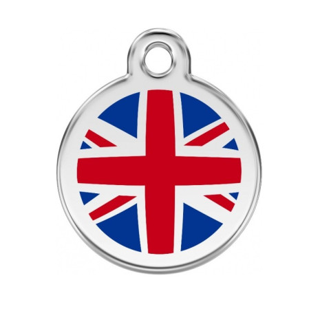 Psí známka Red Dingo se jménem s motivem Velké Britanie