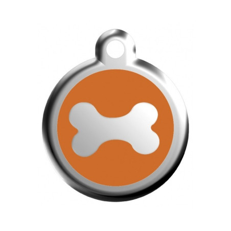Nerezová psí známka Red Dingo se jménem - kost oranžová