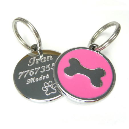Psí známka smaltovaná - růžová kostička