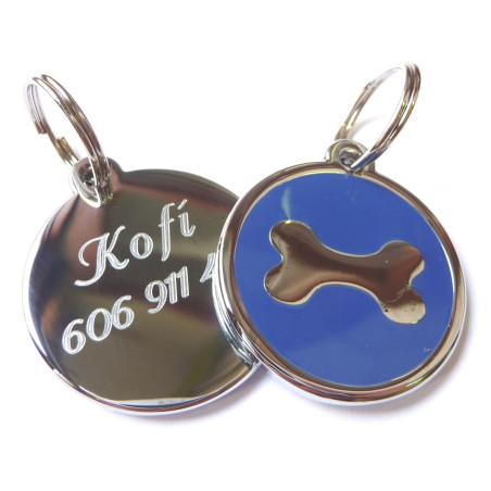 Psí známka smaltovaná - modrá kostička