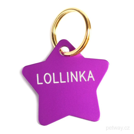 Fialová tagiska s gravírováním ve tvaru hvězdy