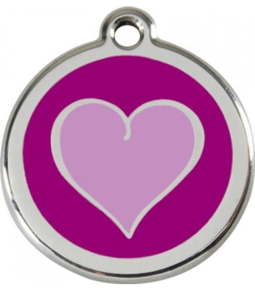 Nejmenší tagiska pro psa Red Dingo se jménem a telefonem - fialové srdce