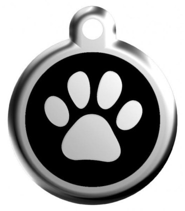 Černá packa - nejmenší tagiska na psí obojek s rytím textu