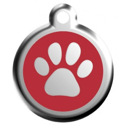 Velký červený štítek k obojku Red Dingo se symbolem tlapky a gravírováním na míru  