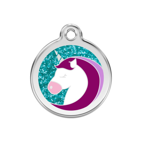 Luxusní známka pro kočku Red Dingo s jednorožcem s rytím textu