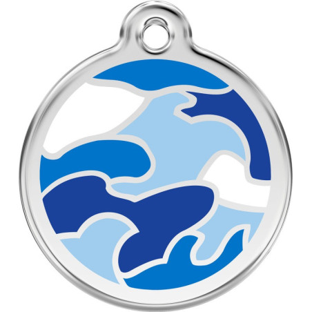 Modrá psí známka Red Dingo s gravírováním textu na tři řádky