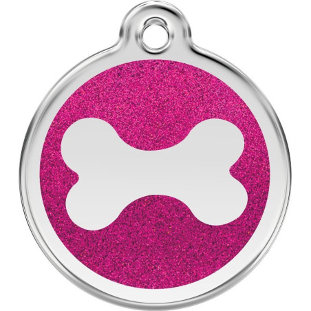 Velká ID psí známka pro psa Red Dingo - třpytivá růžová kostička