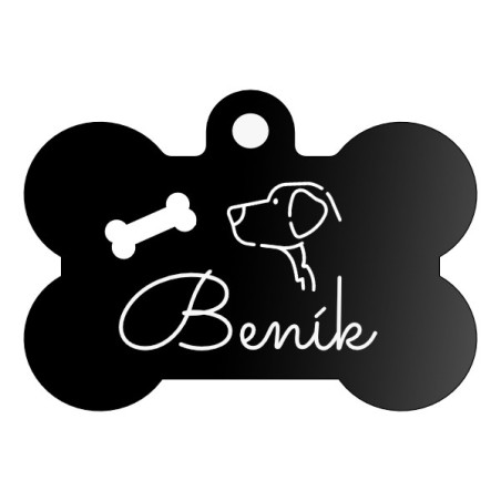 Černá psí známka pro malého i velkého psa s rytím na míru.