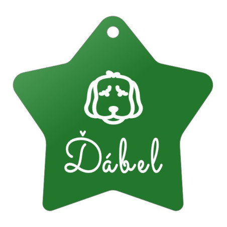 Zelená ID tagiska na obojek s gravírováním vlastního textu a grafiky na přání