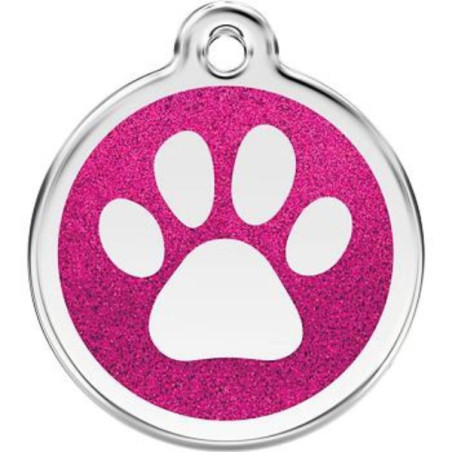 Středně velká známka pro psa s gravírováním Red Dingo - třpytivá růžová tlapka