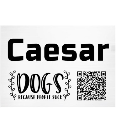 Originální jmenovka na vchodové dveře s QR kódem, jménem psa a obrázkem vlastního obrázku.