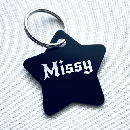 Černá hliníková psí známka ve tvaru hvězdy