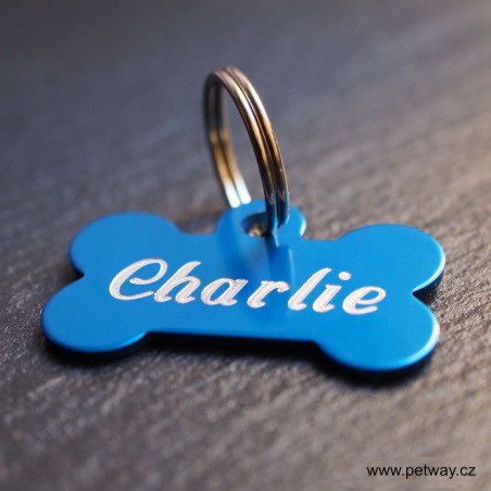 Modrá psí tagiska pro malého psa s gravírováním textu