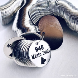 Ocelové obecní psí známky s laserováním textu na přání