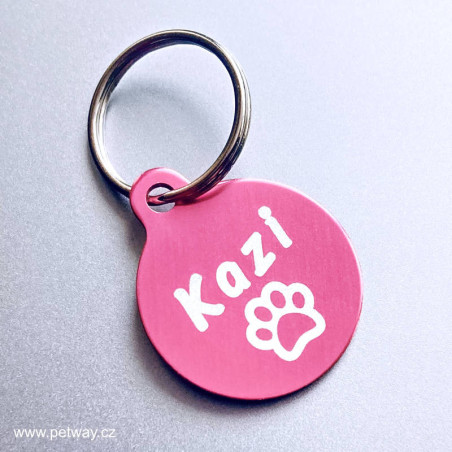 Růžová psí známka pro psa kolečko s gravírováním laserem