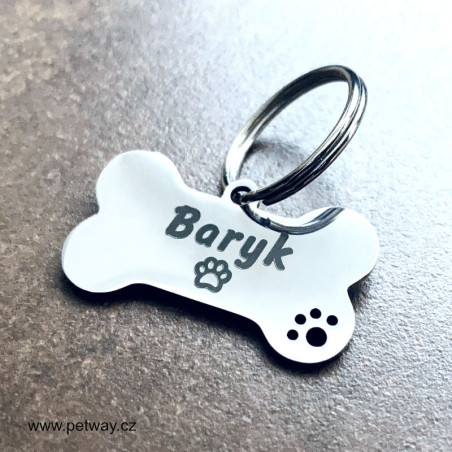 Malá nerezová psí známka pro psy ve tvaru kostičky s tlapkou