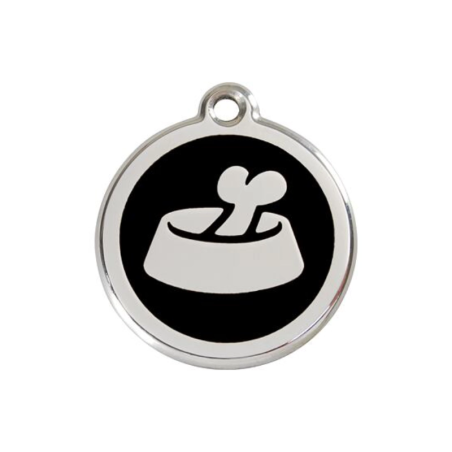 Nerezová psí známka Red Dingo černá miska s kostí